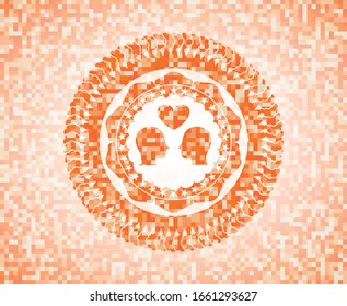 couple in love icon inside abstract orange mosaic emblem