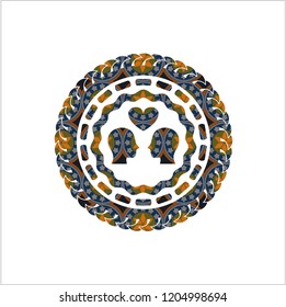 couple in love icon inside arabesque emblem. arabic decoration.