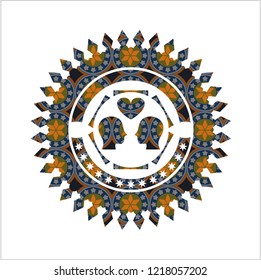 couple in love icon inside arabesque style badge. arabic decoration.