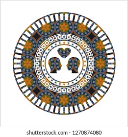 couple in love icon inside arabesque badge. arabic decoration.