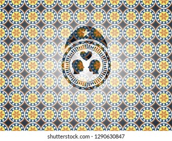 couple in love icon inside arabesque badge background. arabic decoration.