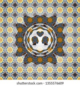 couple in love icon inside arabesque badge. arabic decoration.