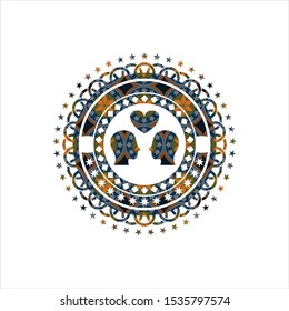 couple in love icon inside arabesque emblem. arabic decoration.