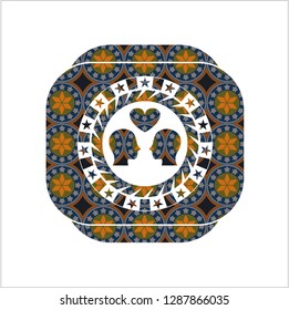 couple in love icon inside arabic badge. Arabesque decoration.