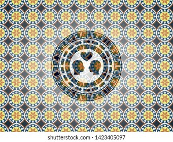 couple in love icon inside arabic style emblem. Arabesque decoration.