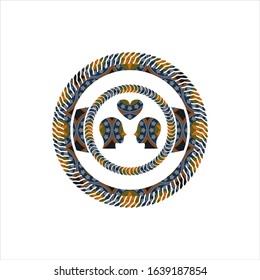 couple in love icon inside arabic emblem background. Arabesque decoration.