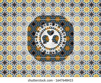 couple in love icon inside arabic emblem background. Arabesque decoration.
