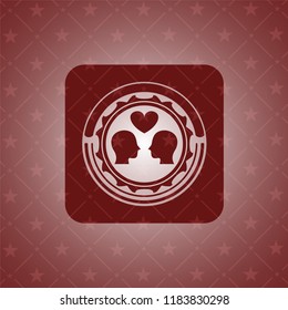 couple in love icon inside badge with red background