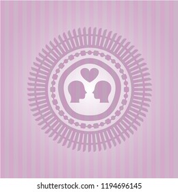couple in love icon inside badge with pink background