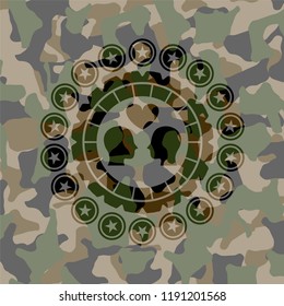 couple in love icon inside camouflage texture