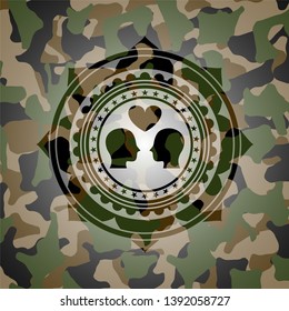 couple in love icon inside camouflage emblem