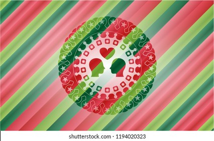 couple in love icon inside christmas emblem background.