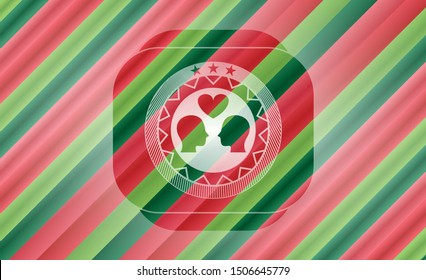couple in love icon inside christmas style emblem.