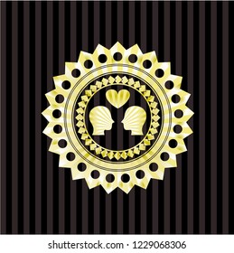 couple in love icon inside gold emblem or badge