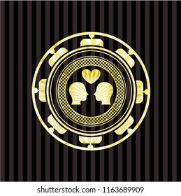 couple in love icon inside golden emblem or badge