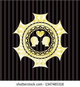 couple in love icon inside golden badge