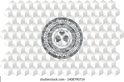 couple in love icon inside grey emblem. Retro with geometric cube white background