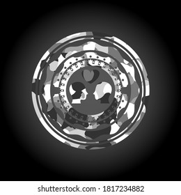 couple in love icon inside grey camouflage emblem. 