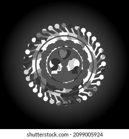 couple in love icon inside grey camo emblem. 