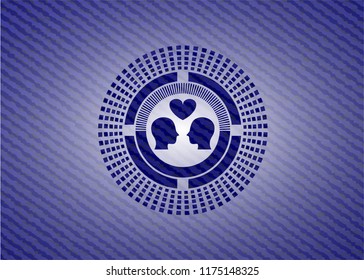 couple in love icon inside jean or denim emblem or badge background