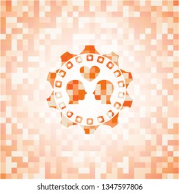 couple in love icon inside orange mosaic emblem with background