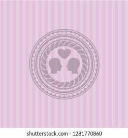 couple in love icon inside pink emblem. Retro