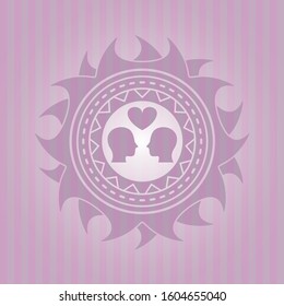 couple in love icon inside pink emblem. Vintage.
