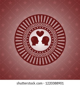 couple in love icon inside realistic red emblem