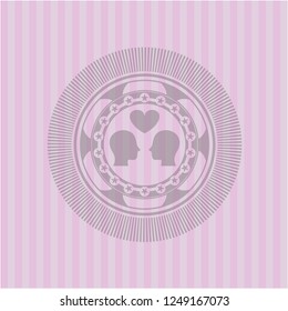 couple in love icon inside realistic pink emblem