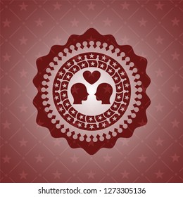 couple in love icon inside realistic red emblem