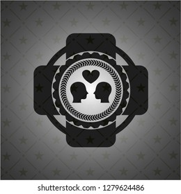 couple in love icon inside realistic dark emblem