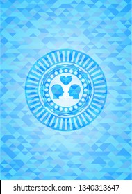 couple in love icon inside realistic light blue emblem. Mosaic background