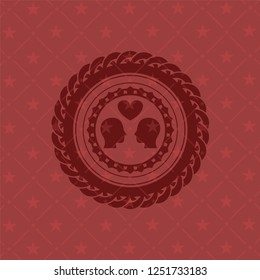 couple in love icon inside red emblem. Retro