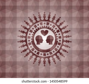 couple in love icon inside red geometric badge. Seamless.