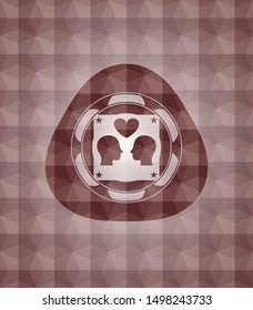 couple in love icon inside red seamless geometric badge.