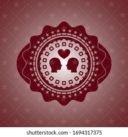 couple in love icon inside red emblem. Retro