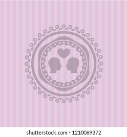 couple in love icon inside retro pink emblem