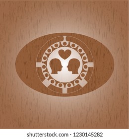 couple in love icon inside retro wood emblem