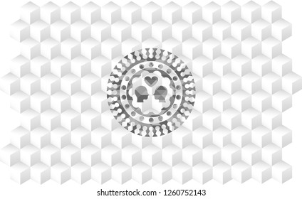 couple in love icon inside retro style grey emblem with geometric cube white background