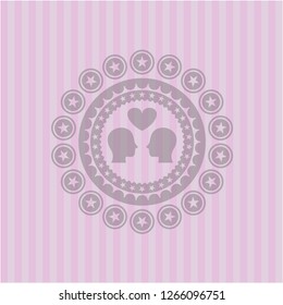 couple in love icon inside retro pink emblem