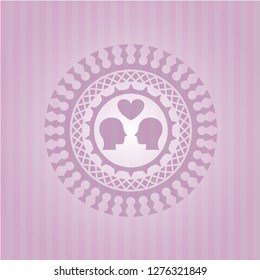 couple in love icon inside retro pink emblem