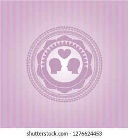 couple in love icon inside retro pink emblem