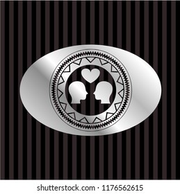 couple in love icon inside silver shiny badge