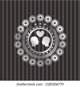 couple in love icon inside silver badge or emblem