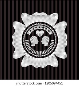 couple in love icon inside silver badge or emblem