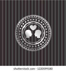 couple in love icon inside silver badge or emblem