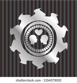 couple in love icon inside silver shiny emblem