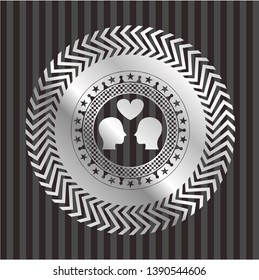 couple in love icon inside silver shiny emblem