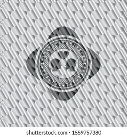 couple in love icon inside silver shiny badge. Scales pattern. Vector Illustration. Detailed.