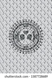 couple in love icon inside silver color badge or emblem. Scales pattern. Vector Illustration. Detailed.